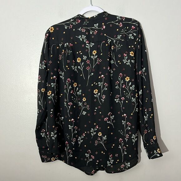 Faded Glory Black Floral Long Sleeve Button Up Blouse Women's L 12/14 - Picture 4 of 4